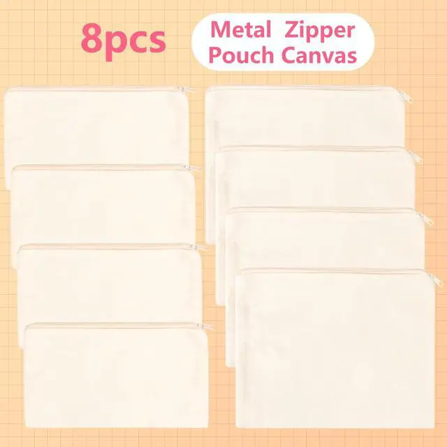Alt view image 5 of 7 - 8PCS Canvas Cosmetic Bags Blank DIY Craft Pouch Multipurpose Zipper Makeup Bags for Travel Toiletry Cosmetic Storage