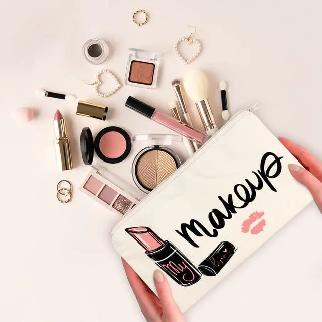 Alt view image 6 of 7 - 8PCS Canvas Cosmetic Bags Blank DIY Craft Pouch Multipurpose Zipper Makeup Bags for Travel Toiletry Cosmetic Storage