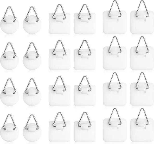 Main image of Thinp 24 Pcs Self Adhesive Picture Hangers, Invisible Picture Hanging Hooks Without Nails Vertical Adhesive Frame Hooks Sticky Plate Hangers for the Wall Plate Photo Frame Wall Art Decor (3 Sizes)