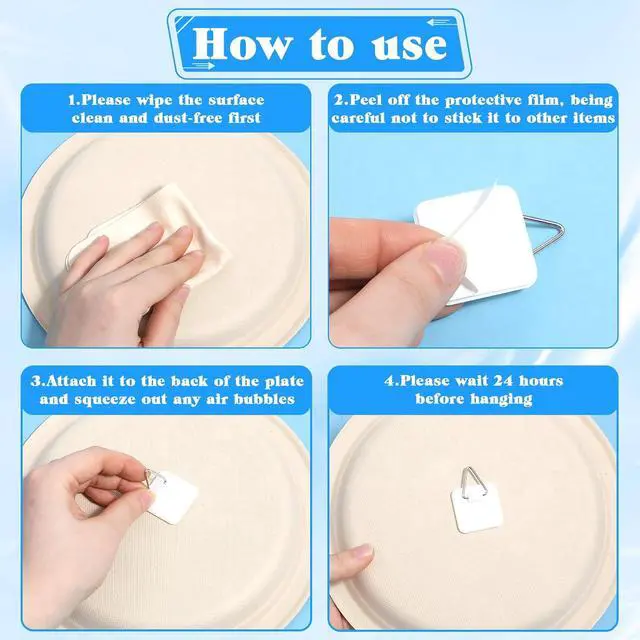 Alt view image 6 of 7 - Thinp 24 Pcs Self Adhesive Picture Hangers, Invisible Picture Hanging Hooks Without Nails Vertical Adhesive Frame Hooks Sticky Plate Hangers for the Wall Plate Photo Frame Wall Art Decor (3 Sizes)