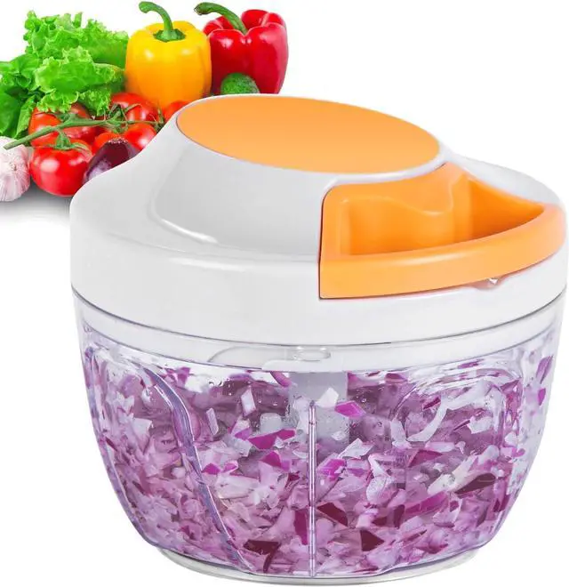 Main image of Manual Food Processor & Vegetable Chopper, Hand Pull String Garlic Mincer Onion Chopper Dicer for Salsa Pesto Guacamole, 3 Stainless Steel Blades, 500ml White