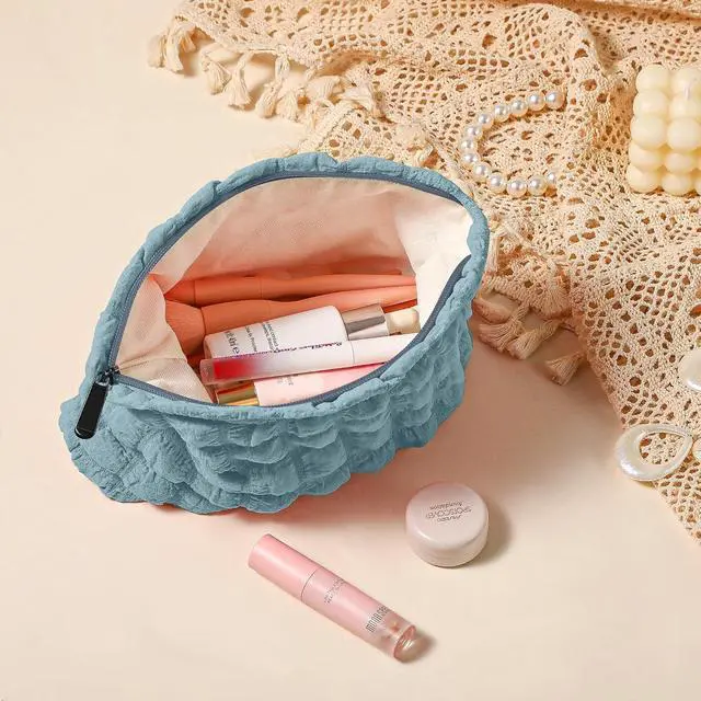Alt view image 5 of 7 - Bubble Cloud Makeup Bag - Large Capacity Travel Cosmetic Organizer | Puffy quilted design, smooth zipper, cute aesthetic makeup pouch, ideal for daily storage, travel, for women, girls