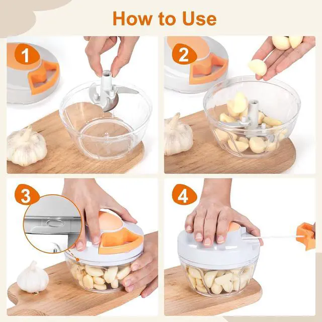 Alt view image 3 of 7 - Manual Food Processor & Vegetable Chopper, Hand Pull String Garlic Mincer Onion Chopper Dicer for Salsa Pesto Guacamole, 3 Stainless Steel Blades, 500ml White