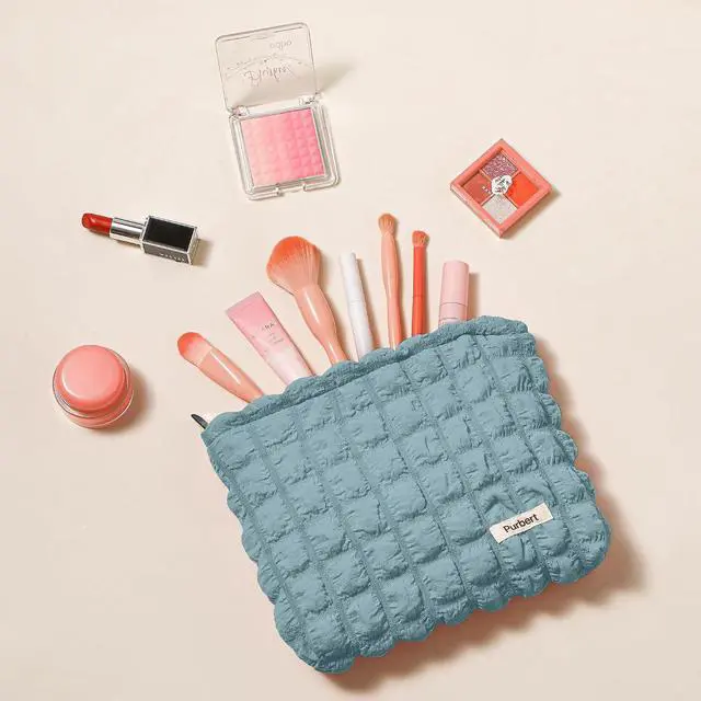 Alt view image 6 of 7 - Bubble Cloud Makeup Bag - Large Capacity Travel Cosmetic Organizer | Puffy quilted design, smooth zipper, cute aesthetic makeup pouch, ideal for daily storage, travel, for women, girls