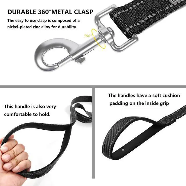 Alt view image 4 of 6 - 6 FT Basic Dog Leash for Medium Dogs,Black | Padded Handle,Metal D-Ring,Heavy Duty Nylon Webbing, for Walking & Training