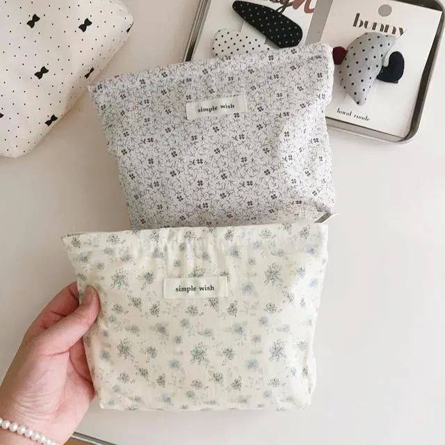 Alt view image 5 of 6 - Wudygirl Small Makeup Bag Cosmetic Bag for Women 8.3"x5.9" Blue Floral | Canvas Lined Makeup Pouch for Skincare, Toiletries, Brushes, Zippered Storage, Ideal for Travel, Gym, Daily, Gift Giving
