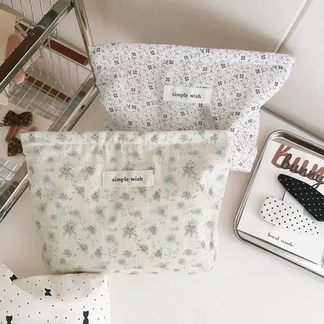 Alt view image 6 of 6 - Wudygirl Small Makeup Bag Cosmetic Bag for Women 8.3"x5.9" Blue Floral | Canvas Lined Makeup Pouch for Skincare, Toiletries, Brushes, Zippered Storage, Ideal for Travel, Gym, Daily, Gift Giving