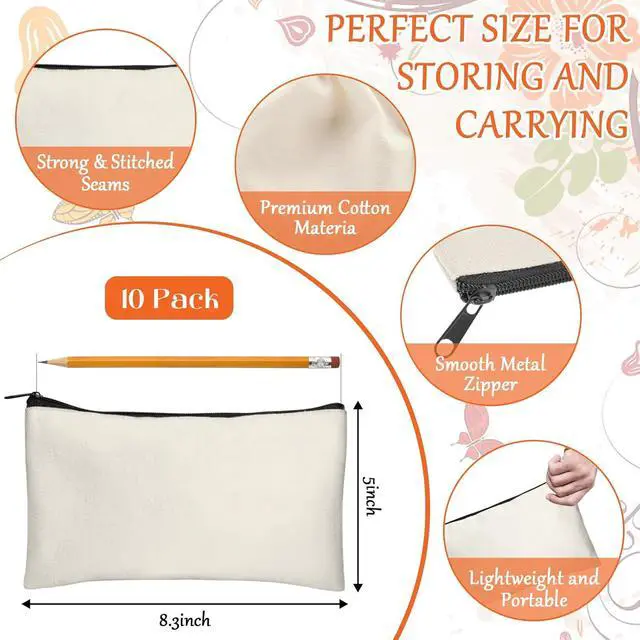 Alt view image 2 of 7 - Legigo Blank Canvas Bags Zipper Pouch Makeup Bags Pencil Pouch Bulk | Multi-Purpose, Sturdy Canvas Pouch with Zipper, Cosmetic Travel Toiletry Bag for DIY Crafts, Gifts & Storage, 8.3 x 5 Inch