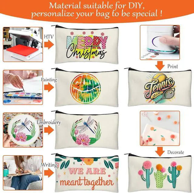 Alt view image 6 of 7 - Legigo Blank Canvas Bags Zipper Pouch Makeup Bags Pencil Pouch Bulk | Multi-Purpose, Sturdy Canvas Pouch with Zipper, Cosmetic Travel Toiletry Bag for DIY Crafts, Gifts & Storage, 8.3 x 5 Inch