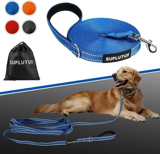 Alt view image 2 of 7 - Reflective Dog Leash10FT/16FT/30FT/50FT/100FT Durable Nylon Training Leash with Heavy-Duty Metal Clasp, High Visibility for Night Walking, Perfect for Small, Large Dogs (Blue, 10FT)