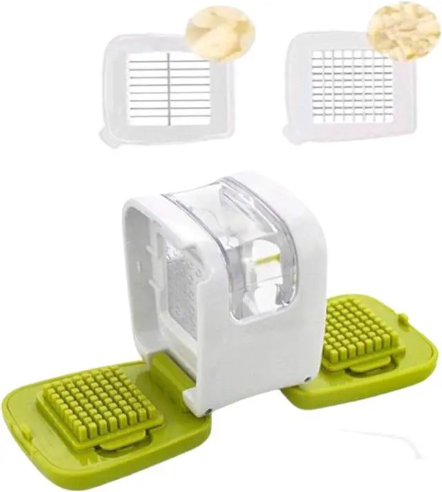 Alt view image 2 of 5 - Garlic Press,Double cutting Crusher, Cutter, Mincer, and Storage Container (Green).
