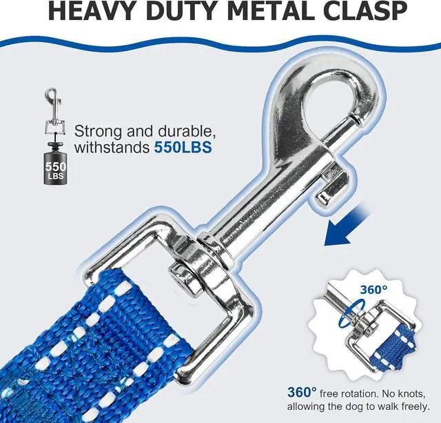 Alt view image 5 of 7 - Reflective Dog Leash10FT/16FT/30FT/50FT/100FT Durable Nylon Training Leash with Heavy-Duty Metal Clasp, High Visibility for Night Walking, Perfect for Small, Large Dogs (Blue, 10FT)