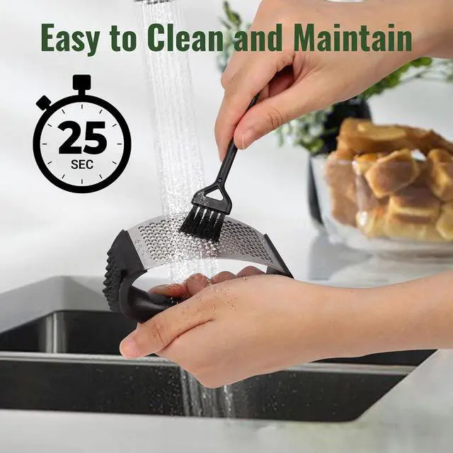Alt view image 6 of 6 - Pomyter Garlic Press Rocker, Stainless Steel Garlic Mincer and Garlic Crusher, Easy-Squeeze Garlic Tool with Peeler and Cleaning Brush for Smashing Garlic