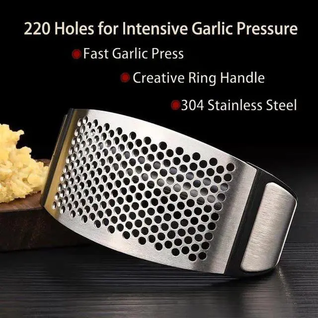 Alt view image 3 of 7 - Garlic Press Rocker,New Stainless Steel Garlic Mincer Garlic Crusher Set,3-in-1 Garlic Crusher,Peeler with Cleaning Brush,Easy Squeeze Rocker Design for Smashing Garlic Kitchen Gadget