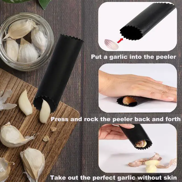 Alt view image 5 of 7 - Garlic Press Rocker,New Stainless Steel Garlic Mincer Garlic Crusher Set,3-in-1 Garlic Crusher,Peeler with Cleaning Brush,Easy Squeeze Rocker Design for Smashing Garlic Kitchen Gadget