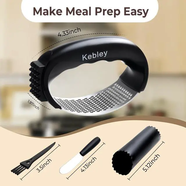 Alt view image 7 of 7 - Garlic Press Rocker Stainless Steel Garlic Crusher, Mincer and Chopper with Peeler and Scraper,brush, Easy Kitchen Gadget for Effortless Smashing