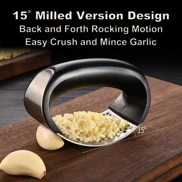 Alt view image 6 of 7 - Garlic Press Rocker,New Stainless Steel Garlic Mincer Garlic Crusher Set,3-in-1 Garlic Crusher,Peeler with Cleaning Brush,Easy Squeeze Rocker Design for Smashing Garlic Kitchen Gadget