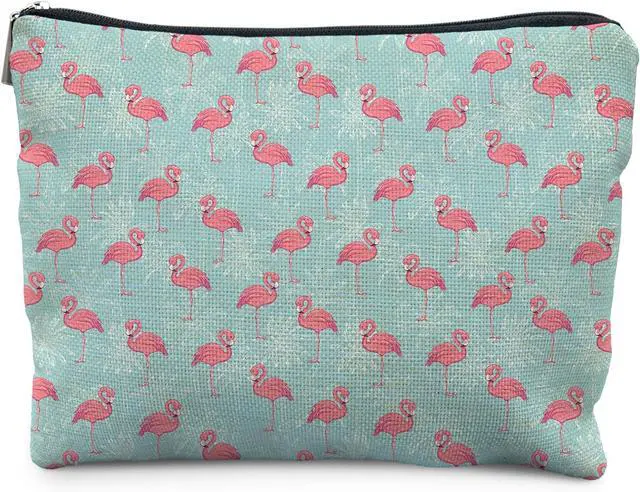 Main image of Flamingo Makeup Bag for Women, Flamingo Gifts for Women, Summer Beachy Blue Cosmetic Bags, Flamingos Lover Gifts,Animal Zipper Makeup Pouch for Purse
