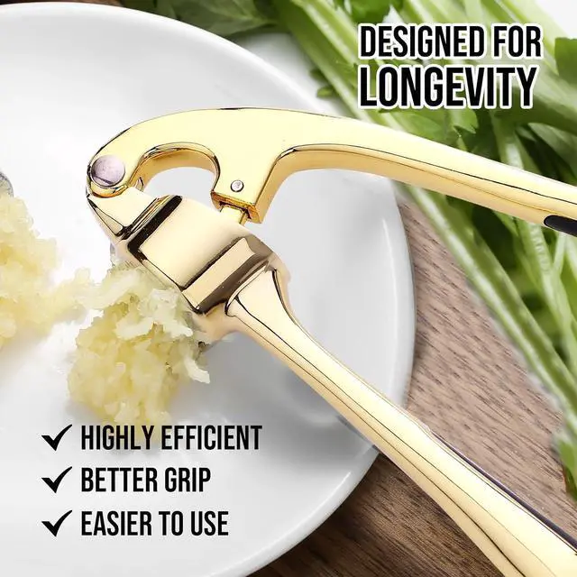 Alt view image 7 of 7 - Premium Garlic Press, Professional Garlic Mincer, Easy to Squeeze and Clean, Rust Proof & Dishwasher Safe, Efficient Ginger Crusher- Gold