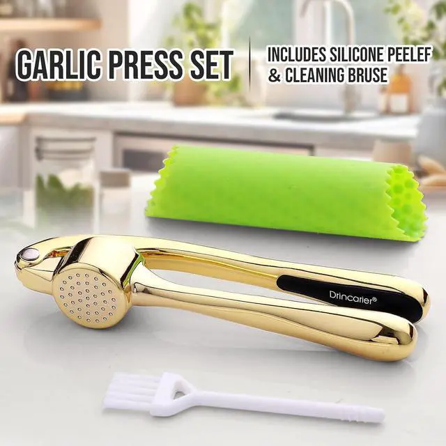 Alt view image 2 of 7 - Premium Garlic Press, Professional Garlic Mincer, Easy to Squeeze and Clean, Rust Proof & Dishwasher Safe, Efficient Ginger Crusher- Gold