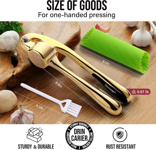 Alt view image 4 of 7 - Premium Garlic Press, Professional Garlic Mincer, Easy to Squeeze and Clean, Rust Proof & Dishwasher Safe, Efficient Ginger Crusher- Gold