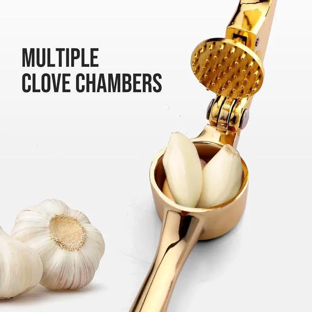 Alt view image 6 of 7 - Premium Garlic Press, Professional Garlic Mincer, Easy to Squeeze and Clean, Rust Proof & Dishwasher Safe, Efficient Ginger Crusher- Gold