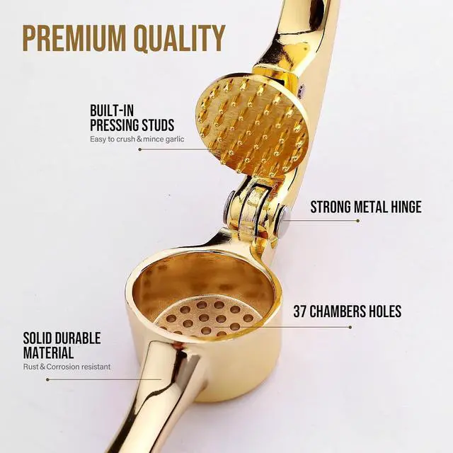 Alt view image 3 of 7 - Premium Garlic Press, Professional Garlic Mincer, Easy to Squeeze and Clean, Rust Proof & Dishwasher Safe, Efficient Ginger Crusher- Gold