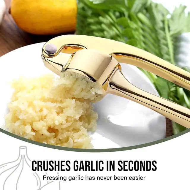 Alt view image 5 of 7 - Premium Garlic Press, Professional Garlic Mincer, Easy to Squeeze and Clean, Rust Proof & Dishwasher Safe, Efficient Ginger Crusher- Gold