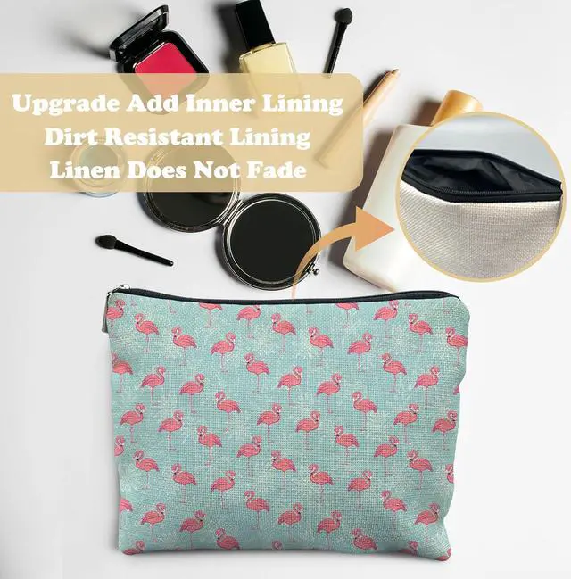 Alt view image 3 of 6 - Flamingo Makeup Bag for Women, Flamingo Gifts for Women, Summer Beachy Blue Cosmetic Bags, Flamingos Lover Gifts,Animal Zipper Makeup Pouch for Purse