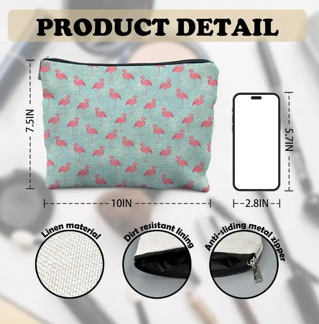 Alt view image 6 of 6 - Flamingo Makeup Bag for Women, Flamingo Gifts for Women, Summer Beachy Blue Cosmetic Bags, Flamingos Lover Gifts,Animal Zipper Makeup Pouch for Purse