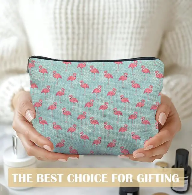 Alt view image 5 of 6 - Flamingo Makeup Bag for Women, Flamingo Gifts for Women, Summer Beachy Blue Cosmetic Bags, Flamingos Lover Gifts,Animal Zipper Makeup Pouch for Purse