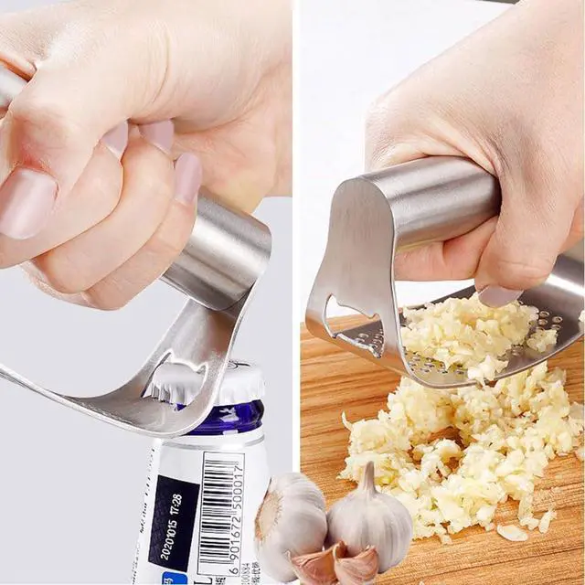 Alt view image 4 of 7 - Garlic Press Set,Garlic Press Rocker Heavy Duty Stainless Steel Garlic Mincer, Garlic Chopper with Peeler And Cleaning Brush for Smash Garlic Kitchen Tools(1Set)