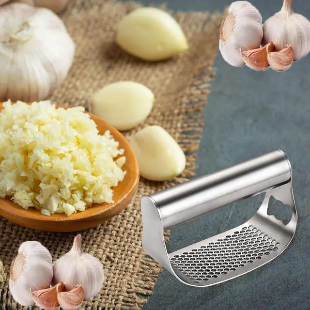 Alt view image 5 of 7 - Garlic Press Set,Garlic Press Rocker Heavy Duty Stainless Steel Garlic Mincer, Garlic Chopper with Peeler And Cleaning Brush for Smash Garlic Kitchen Tools(1Set)
