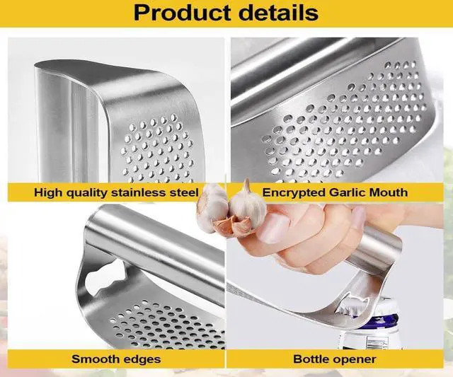 Alt view image 3 of 7 - Garlic Press Set,Garlic Press Rocker Heavy Duty Stainless Steel Garlic Mincer, Garlic Chopper with Peeler And Cleaning Brush for Smash Garlic Kitchen Tools(1Set)
