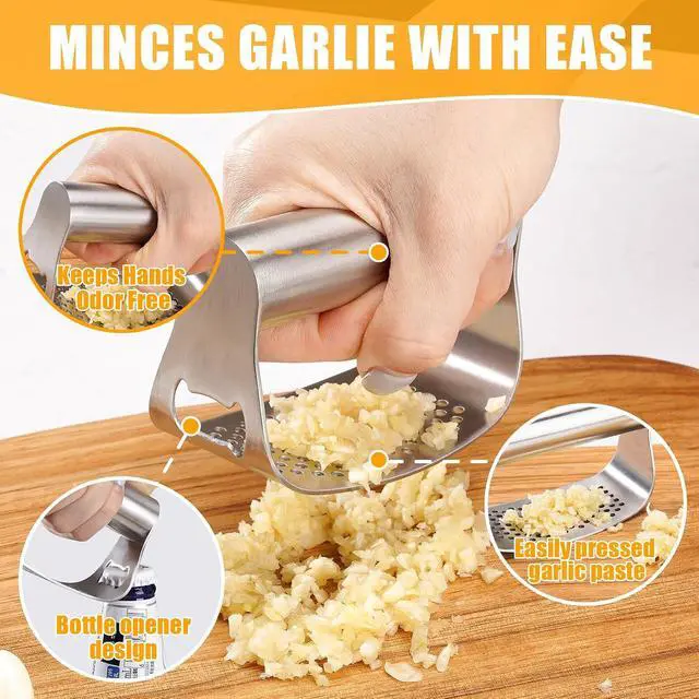 Alt view image 5 of 7 - Garlic Press Rocker | Manual Crusher & Mincer with Ergonomic Handle for Easy Cleaning,Rust Proof Kitchen Tool for Ginger (Silver)