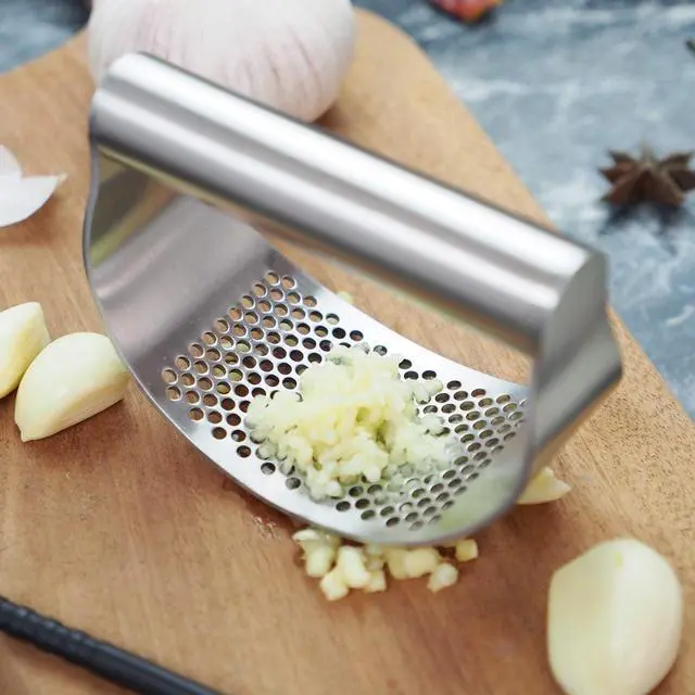 Alt view image 3 of 7 - Stainless Steel Garlic Press,Heavy Duty Manual Crusher | Food Grade Rustproof,Easy Squeeze Max Mincing,Dishwasher Safe,for Home Cooking Camping (Garlic Peeling Set Cleaning Brush)