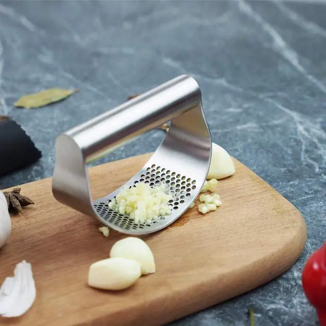 Alt view image 2 of 7 - Stainless Steel Garlic Press,Heavy Duty Manual Crusher | Food Grade Rustproof,Easy Squeeze Max Mincing,Dishwasher Safe,for Home Cooking Camping (Garlic Peeling Set Cleaning Brush)