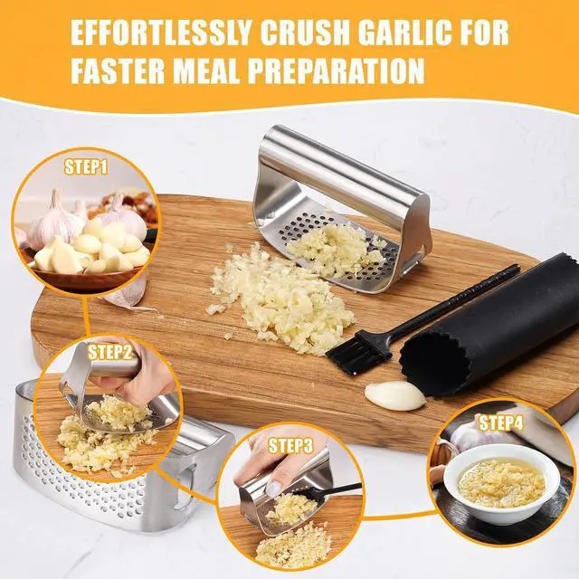 Alt view image 6 of 7 - Garlic Press Rocker | Manual Crusher & Mincer with Ergonomic Handle for Easy Cleaning,Rust Proof Kitchen Tool for Ginger (Silver)