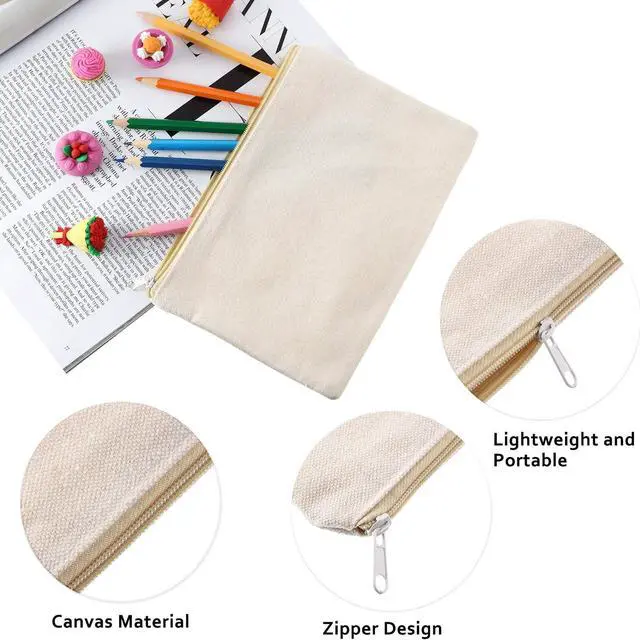 Alt view image 3 of 7 - Gejoy 10 Pack Blank Canvas Cosmetic Bags Zipper Pouch DIY,S,Beige | Cotton Canvas Pouch, Blank Surface for DIY Crafts, Makeup Storage Bags for Travel, Toiletry, Gifts and Custom Projects
