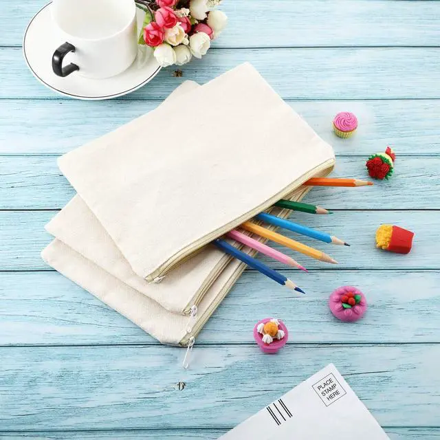 Alt view image 4 of 7 - Gejoy 10 Pack Blank Canvas Cosmetic Bags Zipper Pouch DIY,S,Beige | Cotton Canvas Pouch, Blank Surface for DIY Crafts, Makeup Storage Bags for Travel, Toiletry, Gifts and Custom Projects