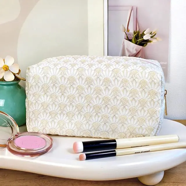 Alt view image 2 of 7 - STARDW Floral Makeup Bag with Wrist Strap,Small Cute Cosmetic Bag for Women | Canvas Lined Makeup Pouch for Skincare, Brushes, Toiletries and Travel Essentials, Pouches for Purse, Portable & Washable