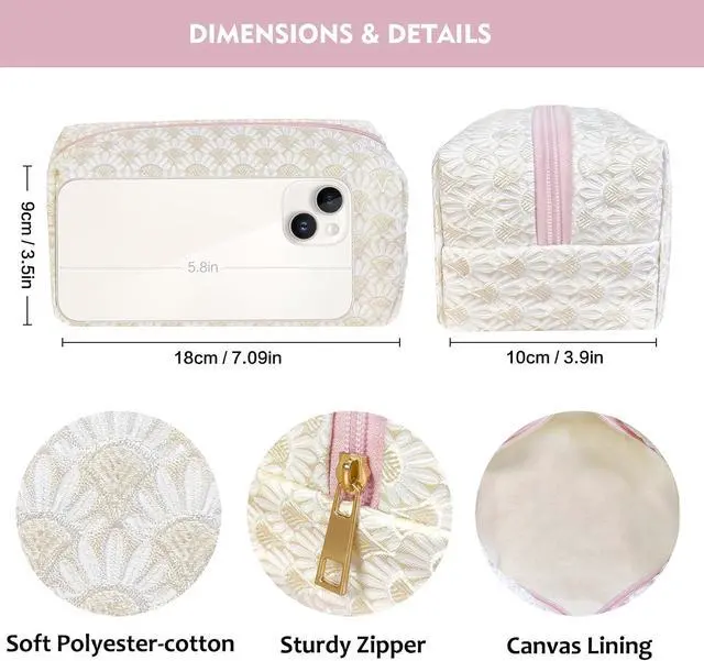 Alt view image 3 of 7 - STARDW Floral Makeup Bag with Wrist Strap,Small Cute Cosmetic Bag for Women | Canvas Lined Makeup Pouch for Skincare, Brushes, Toiletries and Travel Essentials, Pouches for Purse, Portable & Washable