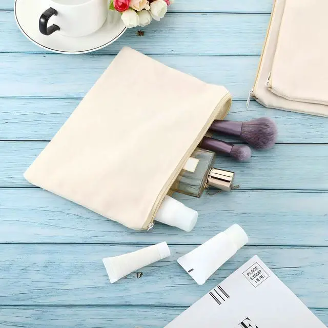 Alt view image 5 of 7 - Gejoy 10 Pack Blank Canvas Cosmetic Bags Zipper Pouch DIY,S,Beige | Cotton Canvas Pouch, Blank Surface for DIY Crafts, Makeup Storage Bags for Travel, Toiletry, Gifts and Custom Projects