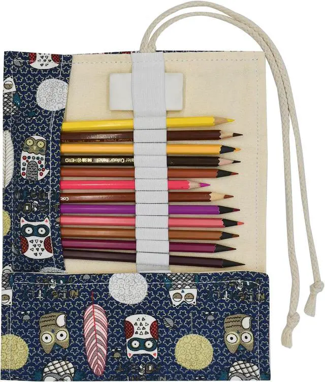 Alt view image 4 of 7 - Maydahui 24 Slots Owl Colored Pencil Roll Wraps Canvas Pencils Roll Holder | Pencil Pouch Bag Aesthetic Case Organizer Bag for Art Lovers Artist Drawing
