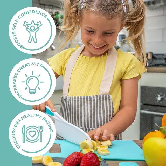 Alt view image 4 of 6 - Tovla Jr. Kid Safe Knife Set for Real Cooking | Toddler Knives | Ages 4-12 | Montessori Kitchen Tools for Girls | Kids Knife Set of 3 | BPA Free Dishwasher Safe | Birthday Christmas Stocking Stuffer