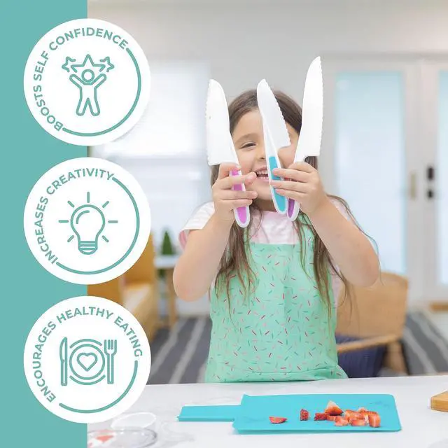 Alt view image 6 of 6 - Tovla Jr. Kid Safe Knife Set for Real Cooking | Toddler Knives | Ages 4-12 | Montessori Kitchen Tools for Girls | Kids Knife Set of 3 | BPA Free Dishwasher Safe | Birthday Christmas Stocking Stuffer