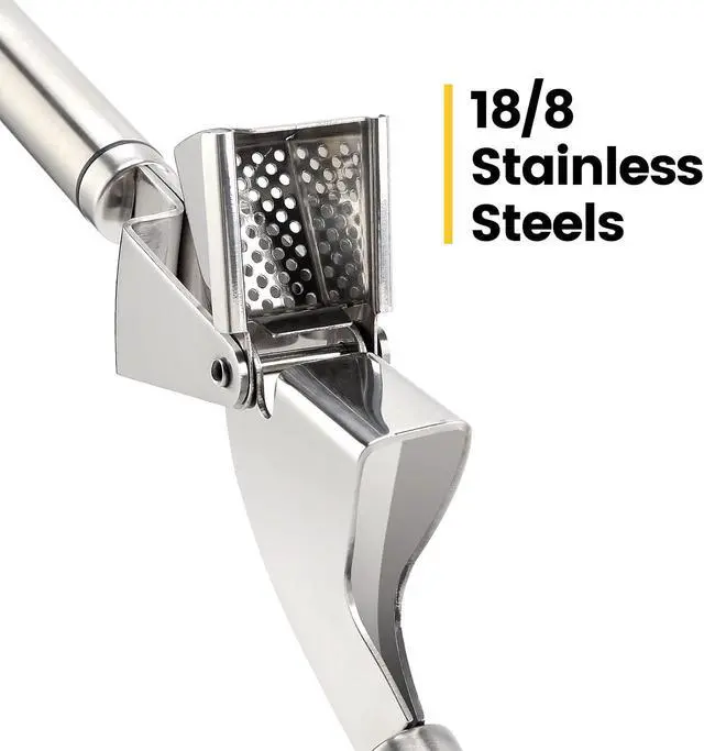Alt view image 3 of 7 - BURLIHOME Stainless Steel Garlic Press Mincer,Heavy-Duty,Purple Peeler Tube | Metal Ginger Press,Strong Squeeze,Mince Garlic & Ginger,Dishwasher Safe,Kitchen Essential,Meal Prep Tool,Easy Clean,Silver