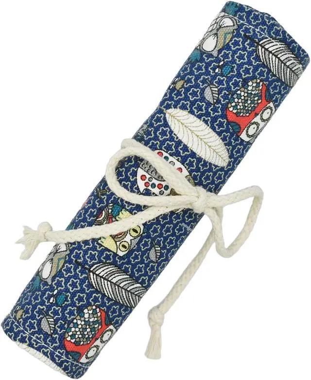 Alt view image 6 of 7 - Maydahui 24 Slots Owl Colored Pencil Roll Wraps Canvas Pencils Roll Holder | Pencil Pouch Bag Aesthetic Case Organizer Bag for Art Lovers Artist Drawing