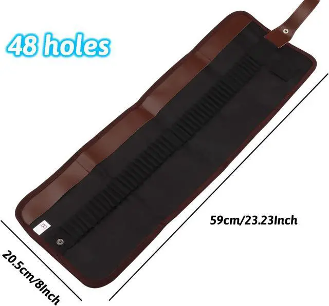 Alt view image 3 of 7 - Canvas Pencil Wrap Case, 48 Holes Colored Pencil Roll Holder Storage Pouch for Office (48 Holes, Brown)
