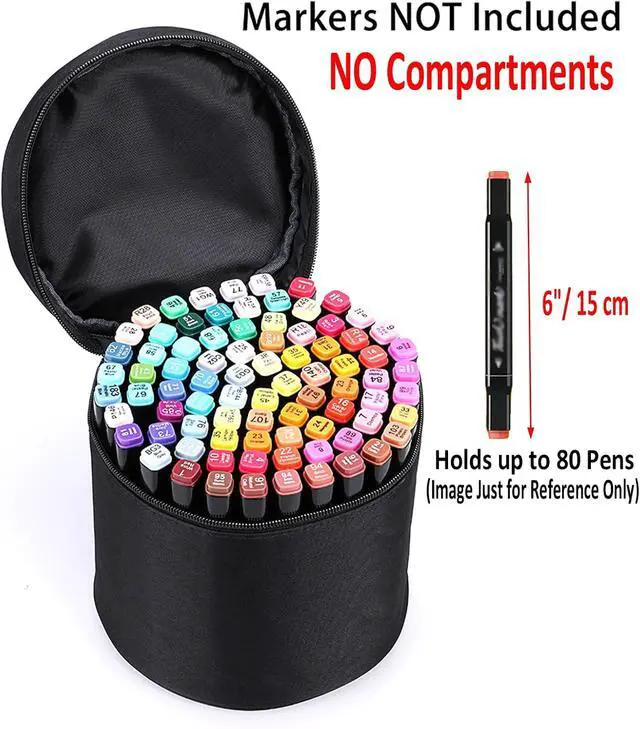 Alt view image 3 of 7 - BTSKY Multifunction Marker Case - Zippered Canvas Pen Bag for 80 Markers | Pencil Organizer Stationary Storage, Black (NO Compartments Inside, Markers Not Included)
